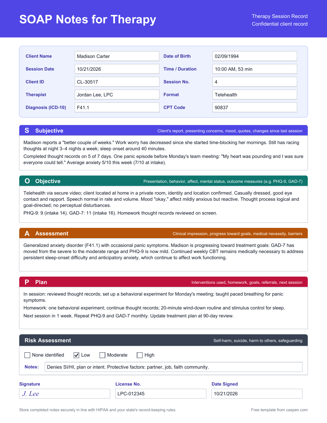 SOAP Notes for Therapy Template (US) Example