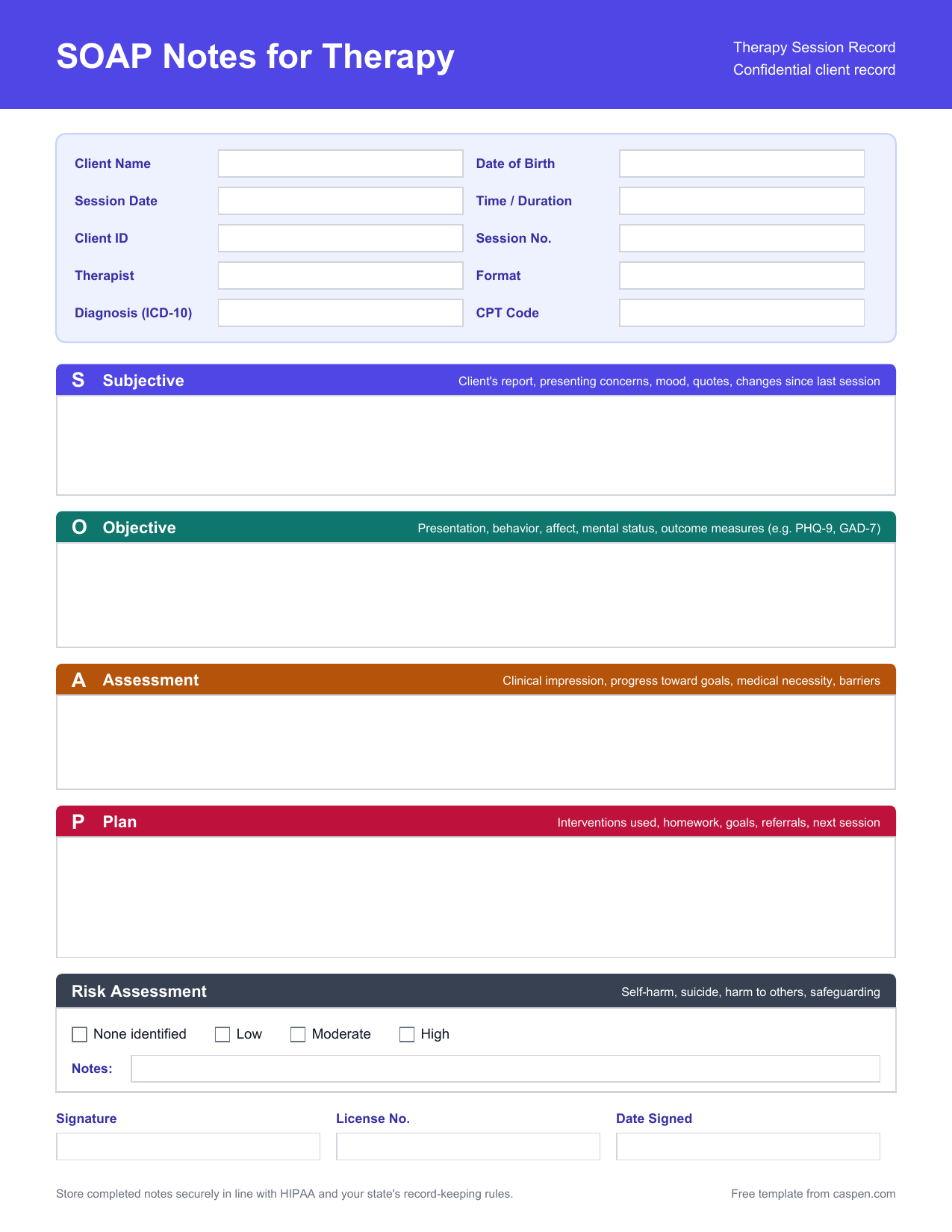SOAP Notes for Therapy Template (US)